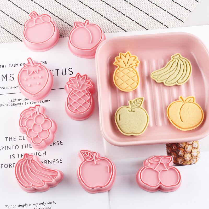 Moule à biscuits en plastique 3D, 6 pièces/ensemble, mignon, coupe-biscuits aux fruits, outils de cuisson, fête, artisanat du sucre, moule de cuisine