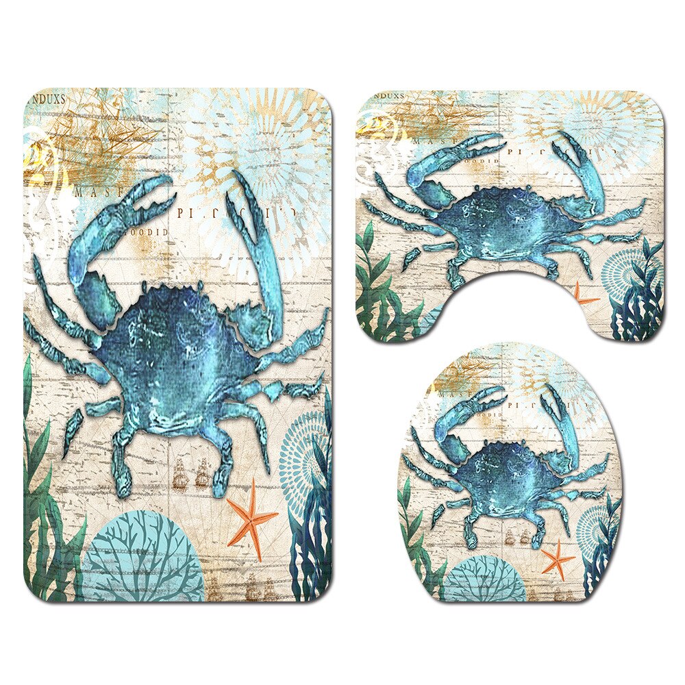 Printing Animal Bath Mat and Shower Curtain Set Absorbent Toilet Mat Bathroom Carpet Non-slip Foot Mat Microfiber Bath Mat: Bath Mats-275