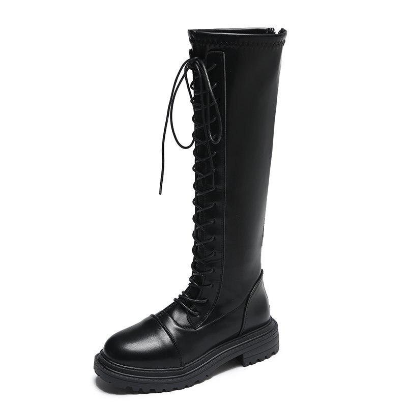 Winter dames kniehoge laarzen beige lange laarzen dames warme bont zwarte bruine laarzen: Zwart / 8.5