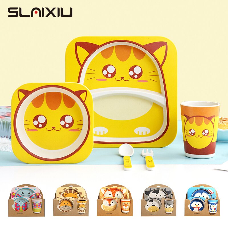 Kinderen Servies Babyvoeding Kom Kids Leuke Cartoon Jaar Kom Set Natuurlijke Bamboe Servies Milieu