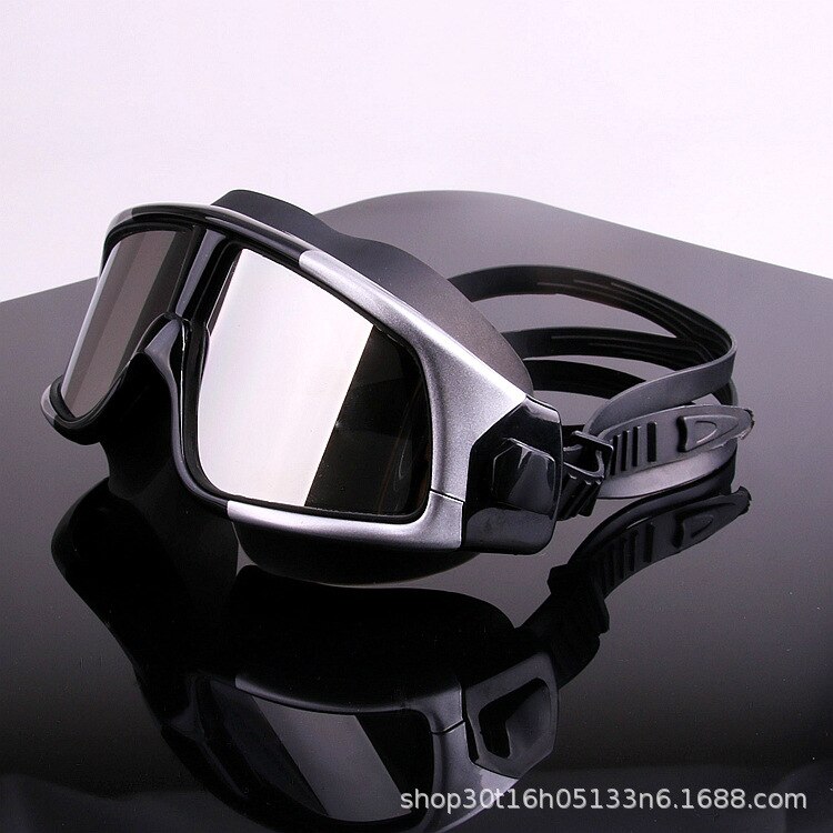 Swimming Goggles High-Definition Waterproof Anti-Fog Glasses Big Box Silica Gel Electroplating /30: Silver