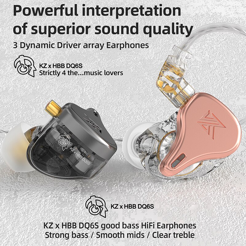 KZ × HBB DQ6S In-Ear Wired Earphone Bass HIFI Earbuds Monitor Headphones Noise Cancelling Metal Headset