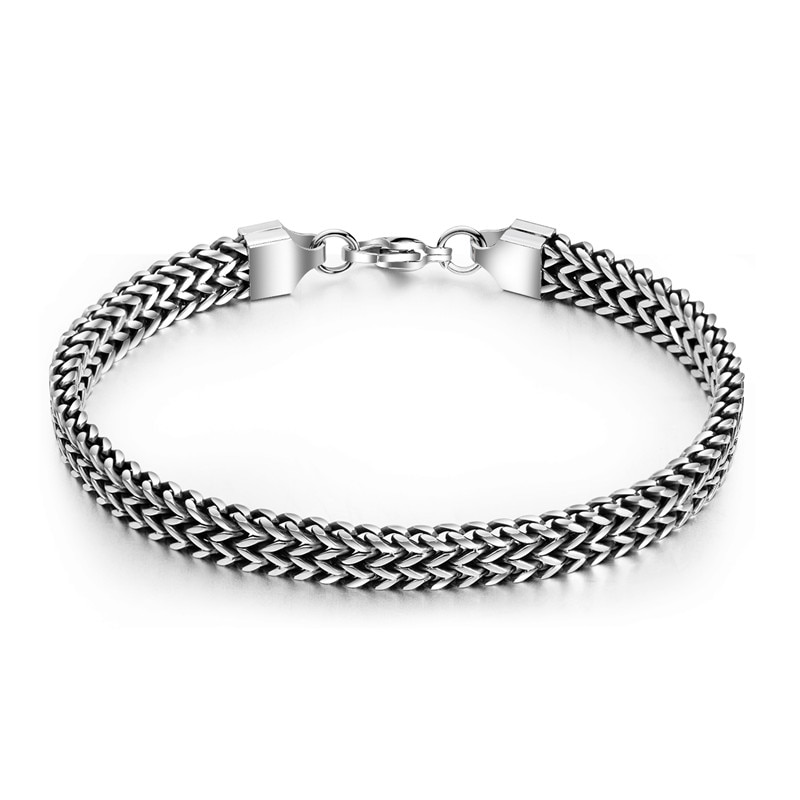 ZORCVENS hommes Bracelet & Bracelet de noël Bracelet en acier inoxydable couleur argent lien blé Double chaîne bijoux directe