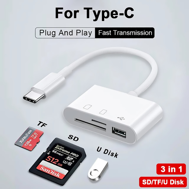 Czytnik kart SD TF 3 w 1 dla Apple iPhone 14 12 13 11 Pro Max XR XS USB C konwerter kamery dla iPada Android Laptop Adapter OTG: Srebrny