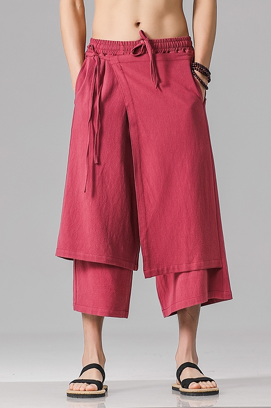 Heren Casual Withe Wijde Pijpen Broek Heren Onregelmatige Katoenen Linnen Harembroek Man Effen Vintage Rokken Broek M-5XL