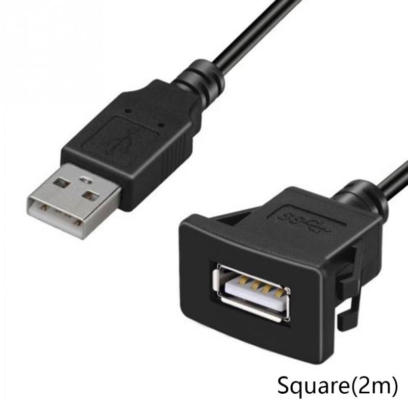 Flush Mount USB 2.0 Spare Part Dash Board For Laptop Transfer Male To Female Socket Panel Square Round Car Extension Cable: Square 2m