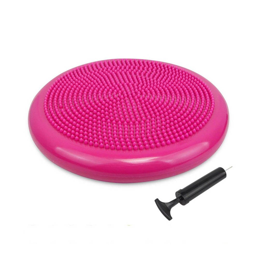 Balancepude 33cm med pumpe massagemåtte yogamåtte oppustelig anti-slip stabilitetsbræt til fitness kropsmassage osv: Lyserød