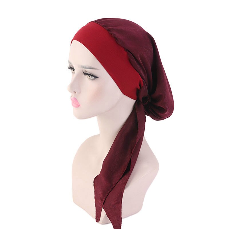 Elastische Haarband Hoofddoek Hoed Zijde Imitatie Vrouwen Tulband Hoed Mode Moslim Tulband Hijab Hoeden Indiase Cap Wrap Cap 12 kleur: style9