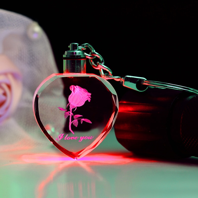 Fairy Crystal Rose Led Light Sleutelhanger Liefde Hart Sleutelhanger Ring Sleutelhanger Voor Valentijnsdag