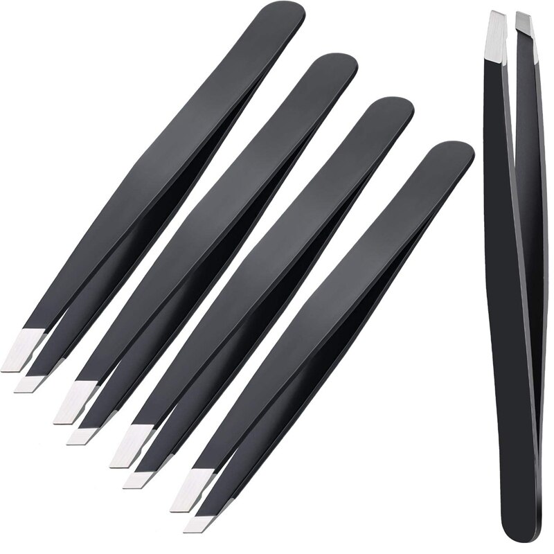 12 Pieces Tweezers Stainless Steel Slant Tip Tweezers Precision Facial Hair Tweezers Eyebrow Tweezers for Men and Women