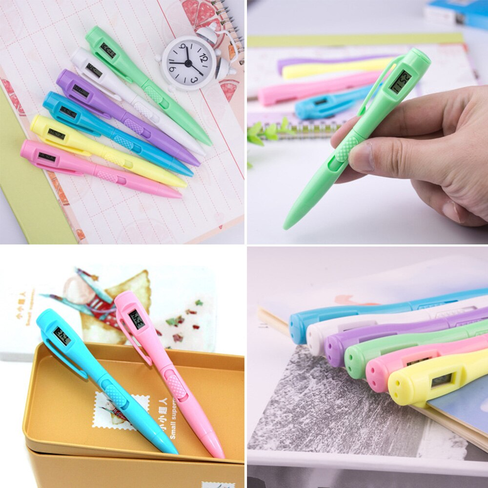 Blue Ink Novelty Ballpoint Pen With Digital Clock Electronic Pen Exam Pens Watch Pen Signature Pen Writing School Supply