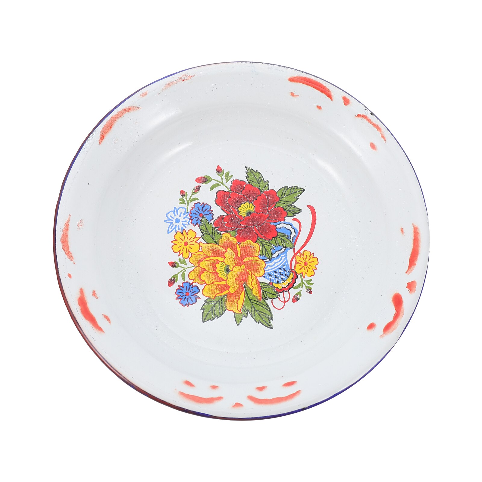 Retro Chinese Style Enamel Plate Decorative Food Serving Plate Home Tableware: 14X14X1.9CM