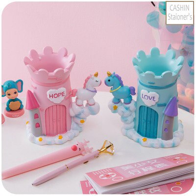 licorne mignon porte-stylo Kawaii bureau brosse Pot porte-crayons résine bureau papeterie organisateur