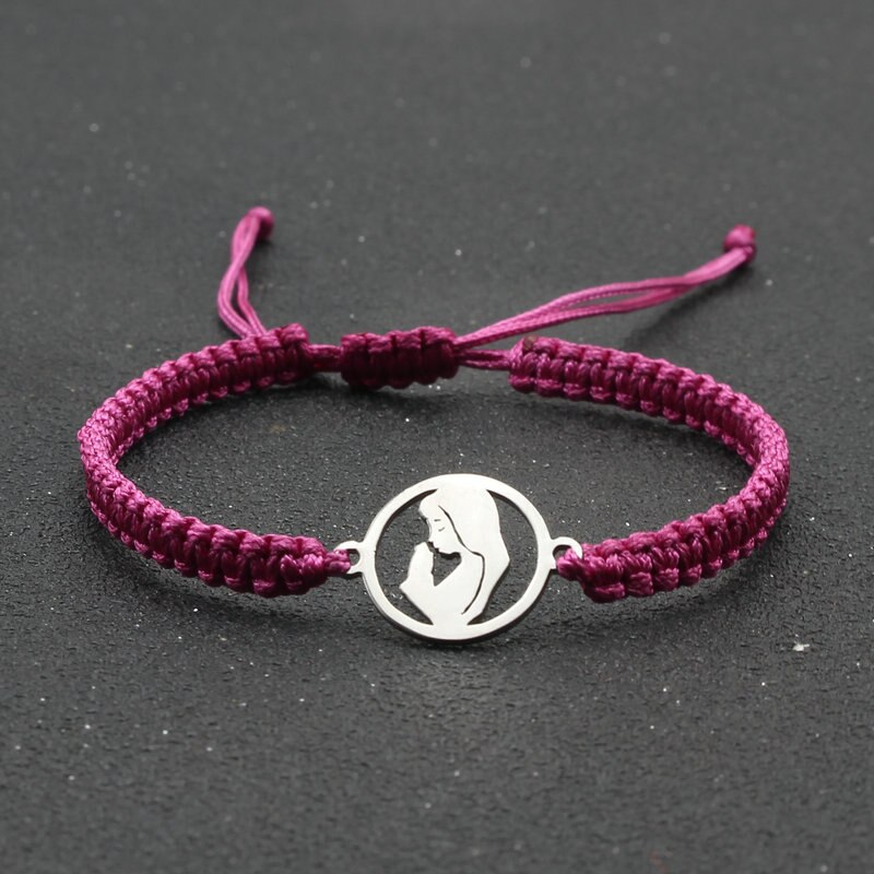 Lucky Rvs Maagd Maria Charm Armbanden Voor Vrouwen Mannen Koppels Handgemaakte Gevlochten Touw Ketting Armband Vriendschap Sieraden: Rose Red