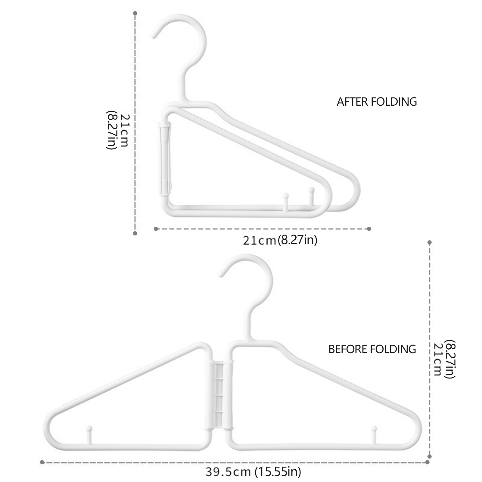 Perchas plegables para abrigos, colgador de almacenamiento de ropa de plástico portátil, perchero ahorrador de espacio para armario, ganchos gruesos para almacenamiento en el hogar: BLANCO