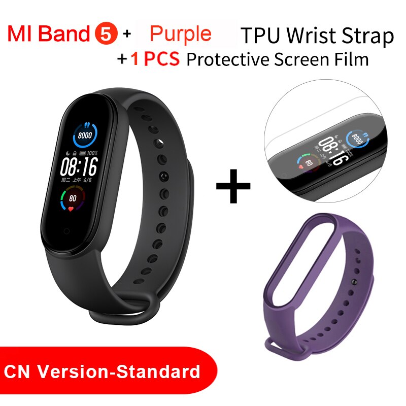 Xiaomi Mi Band 5 Smart Bracelet Sport Heart Rate Fitness Tracker 1.1" AMOLED Colorful Screen Bluetooth 5.0 Waterproof Miband5: Add Purple Strap