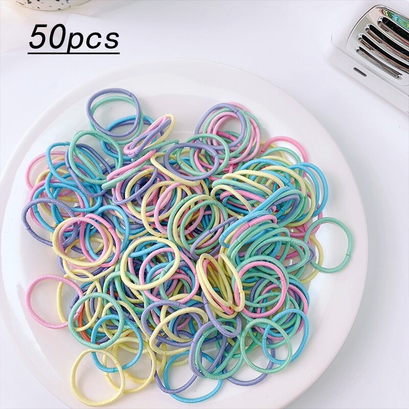 100PCS/Set Small Elastic Rubber Band Hair Rin Girls hair bands Hair Accessories Kids Ponytail fixed Headband Scrunchie Headdress: 50pcs-Spring color