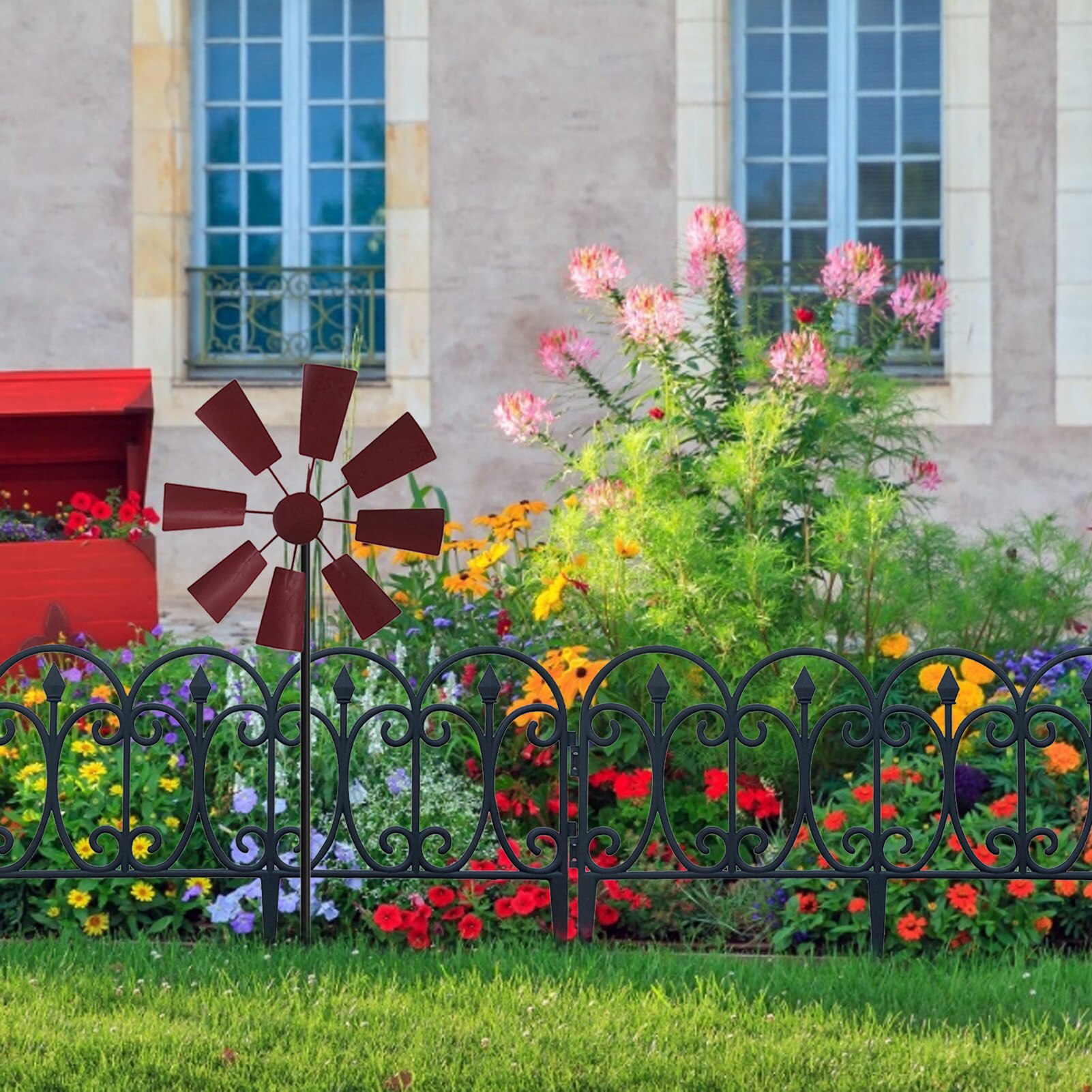 Garden Windmill Ornament Metal Pinwheels Modern Outdoor Iron Lawn Windmill Decorative Iron Art Wind Spinner For Yard Lawn