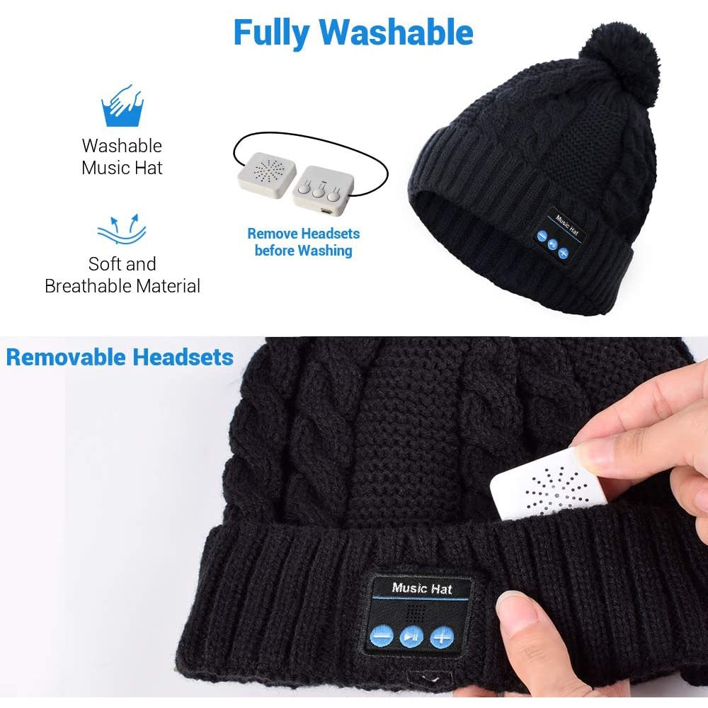 Gorro Bluetooth con altavoces incorporados, gorro con pompones y micrófono para deportes al aire libre, Fitness, Invierno