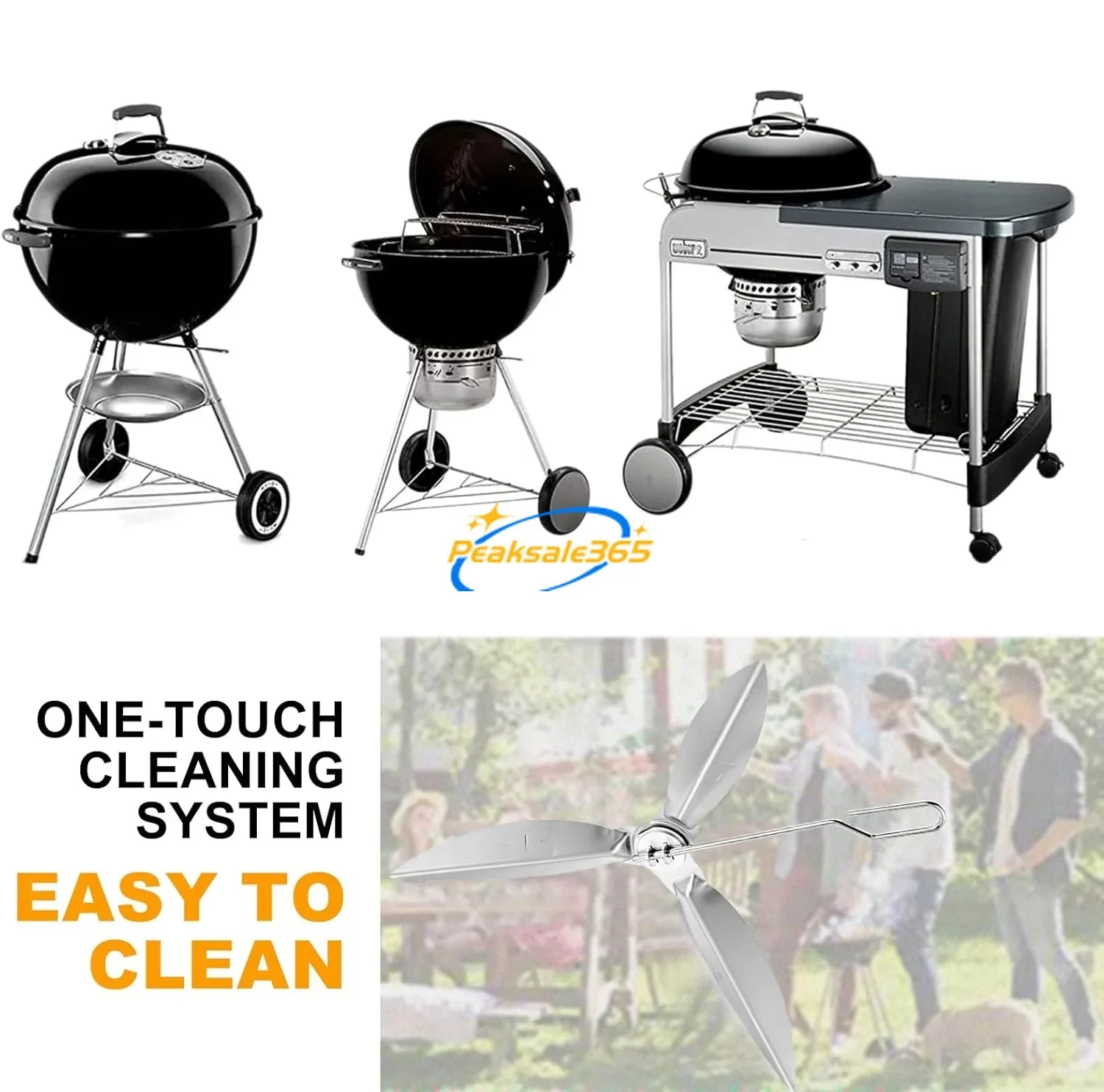 18-1/2- tommer grill one-touch rengøringssystem sæt 47 cm til weber 90992 3618 7443 307443 307408 90719 kulgrill/kedel 7444