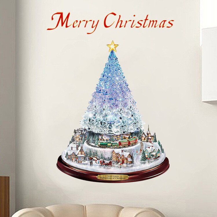 Arbre de noël rotatif Sculpture Train décorations pâte fenêtre pâte autocollants pegatinas paredes décorations de noël pour la maison
