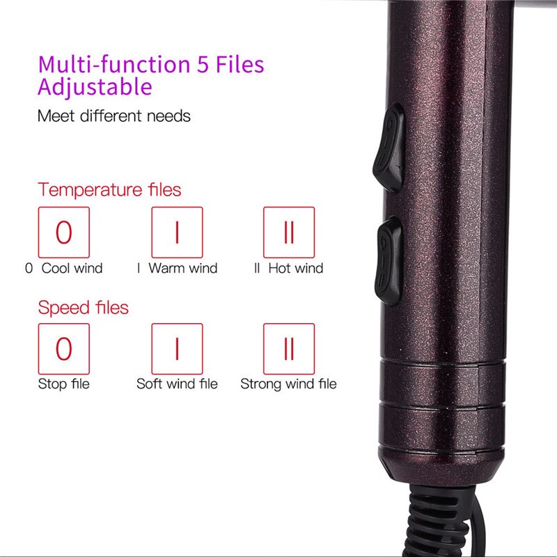 Secador de pelo de iones negativos para salón de peluquería, 3 calor y 2 velocidades, difusor eléctrico, peine con boquilla