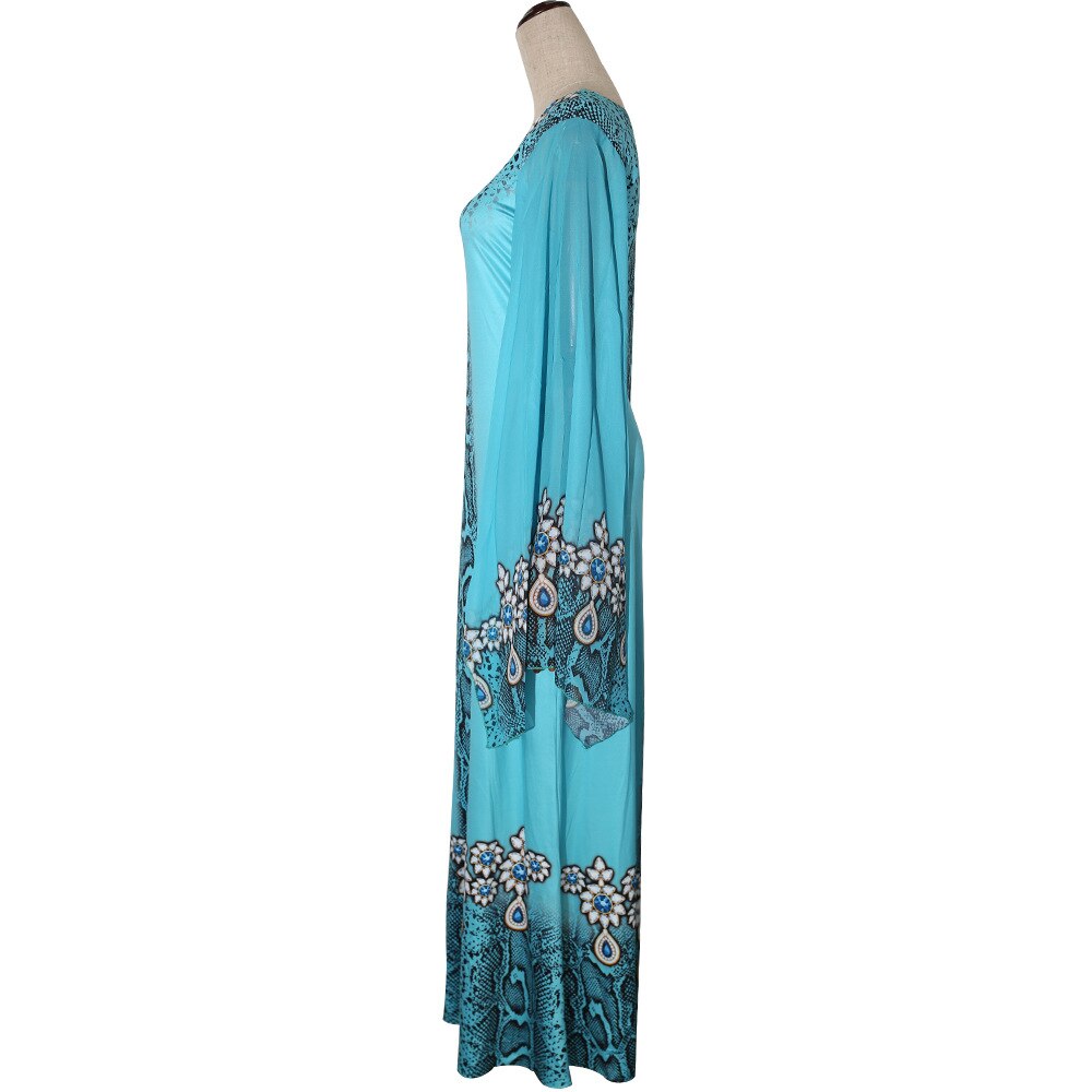 Printet maxi kjole med flare ærmer afrikansk kjortel dashiki ramadan kaftan løse kjoler abaya vkdr 2045