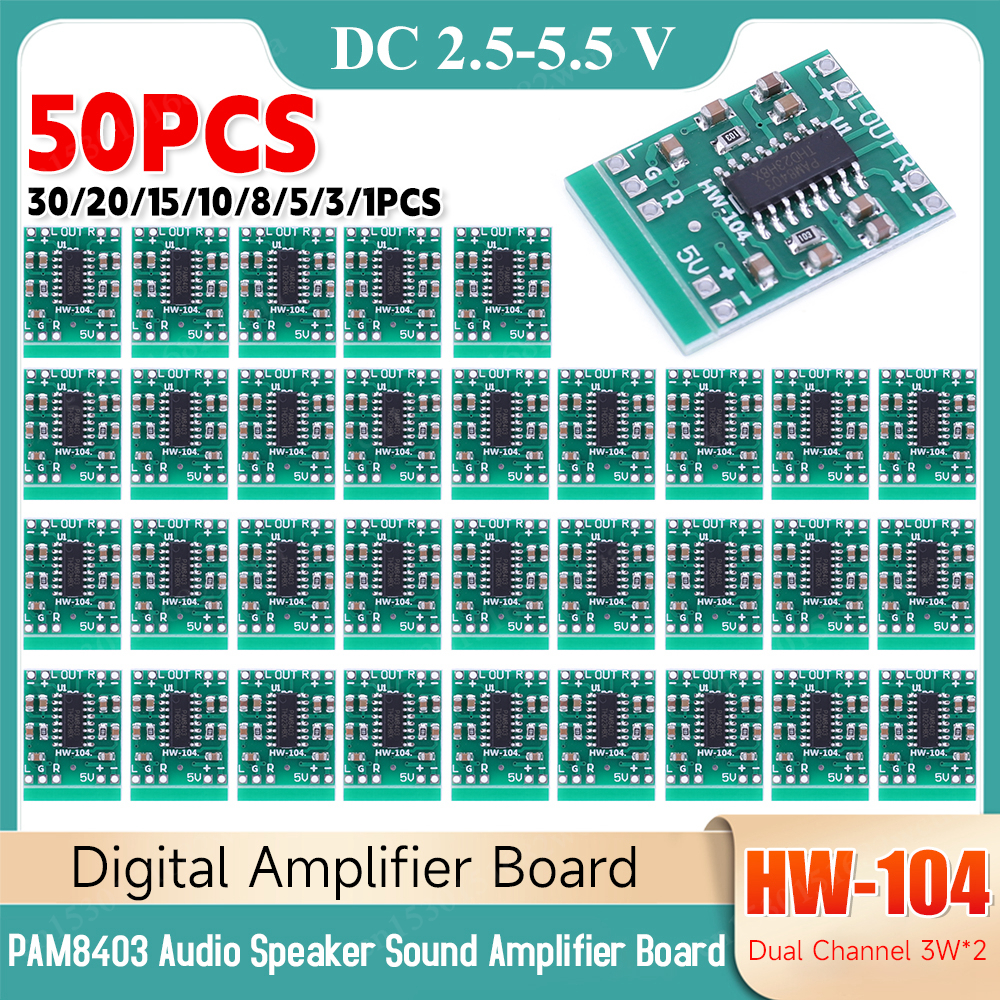 50-1PCS PAM8403 Audio Speaker Sound Amplifier Board Module DC2.5-5.5V 2*3W Mini Power Amplifier Board for Class D Stereo Audio