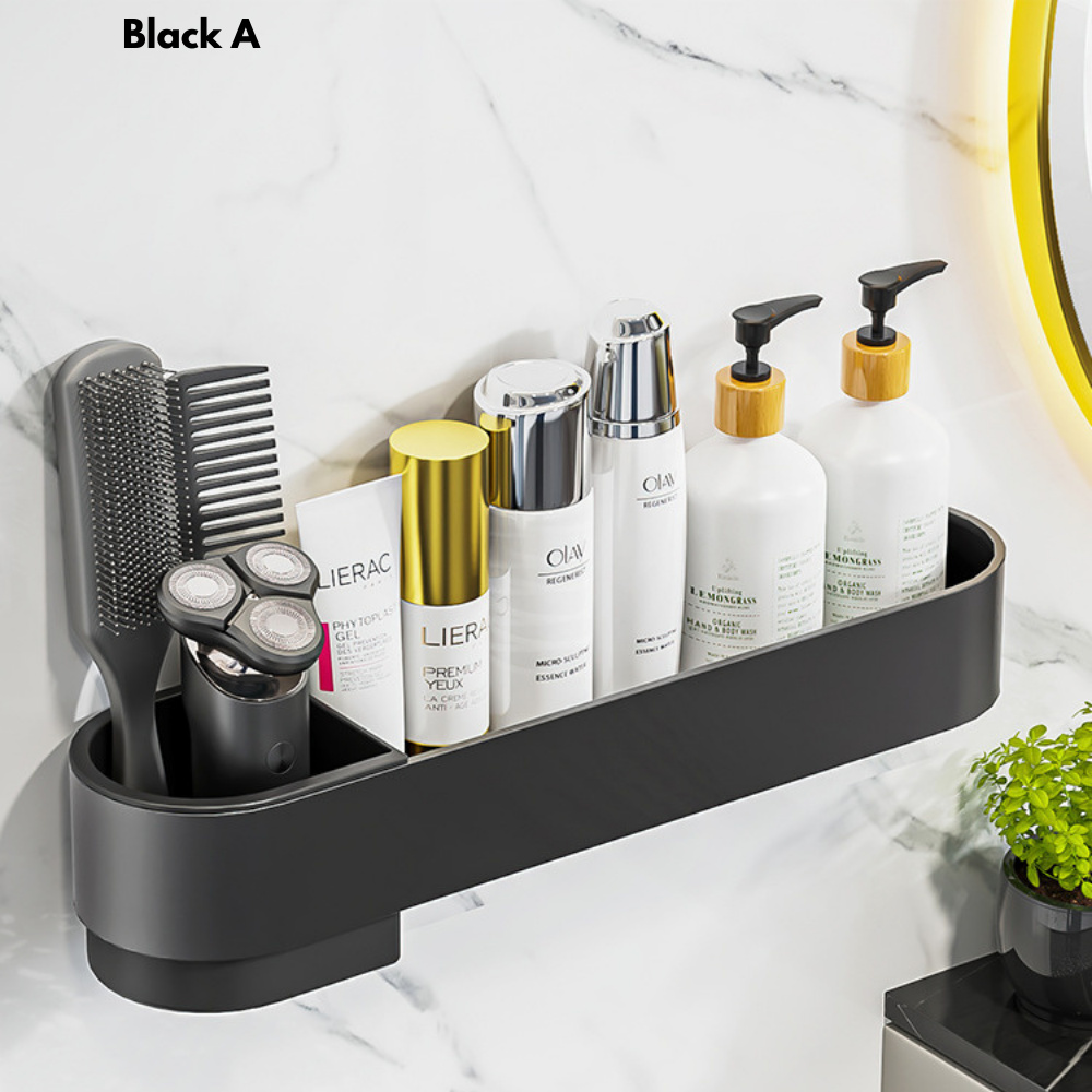 Étagère d'angle de salle de bain, sans perçage, pour cosmétiques, shampoing, douche, support de rangement, organisateur de toilette, accessoires de salle de bain: Black A