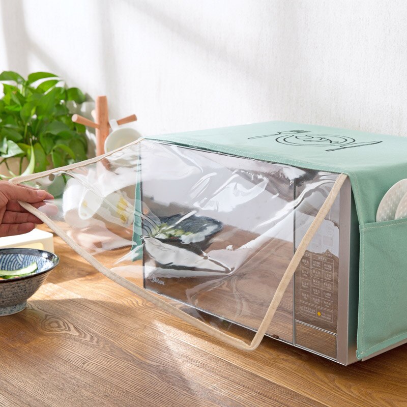 Cotton and linen microwave cover with curtain Oil Dust Waterproof Pockets Storage Bag Kitchen Accessories