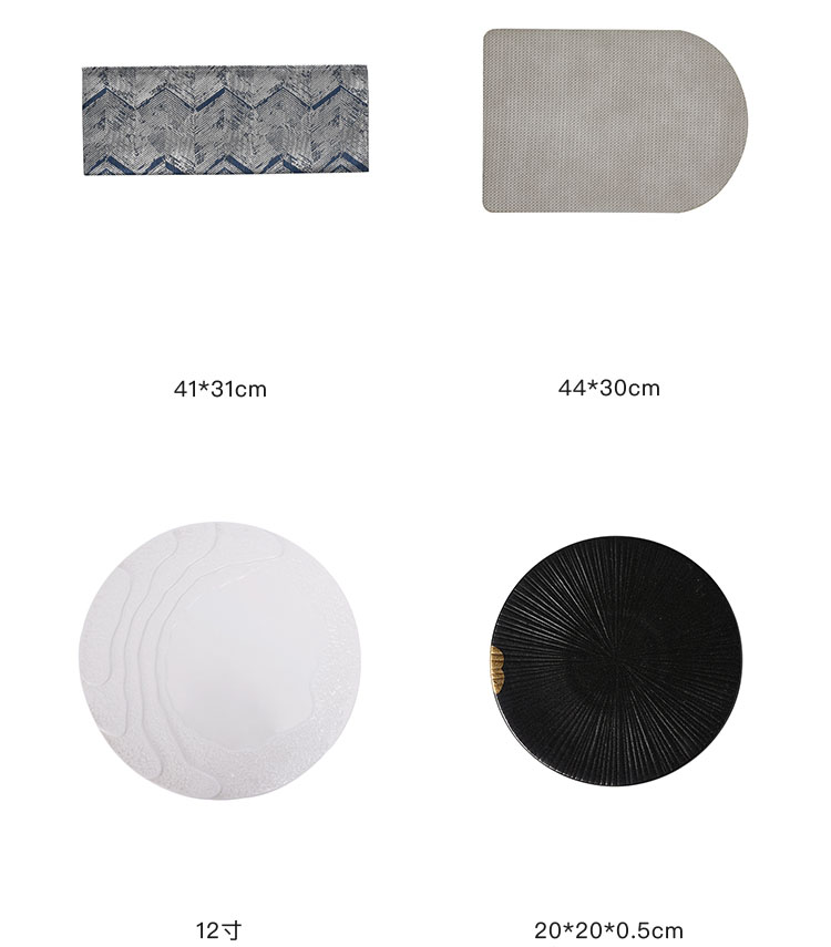 Chinese Style Model Room Restaurant Tableware Set Black And Gold Dining Table Display Set Embossed Flat Plate