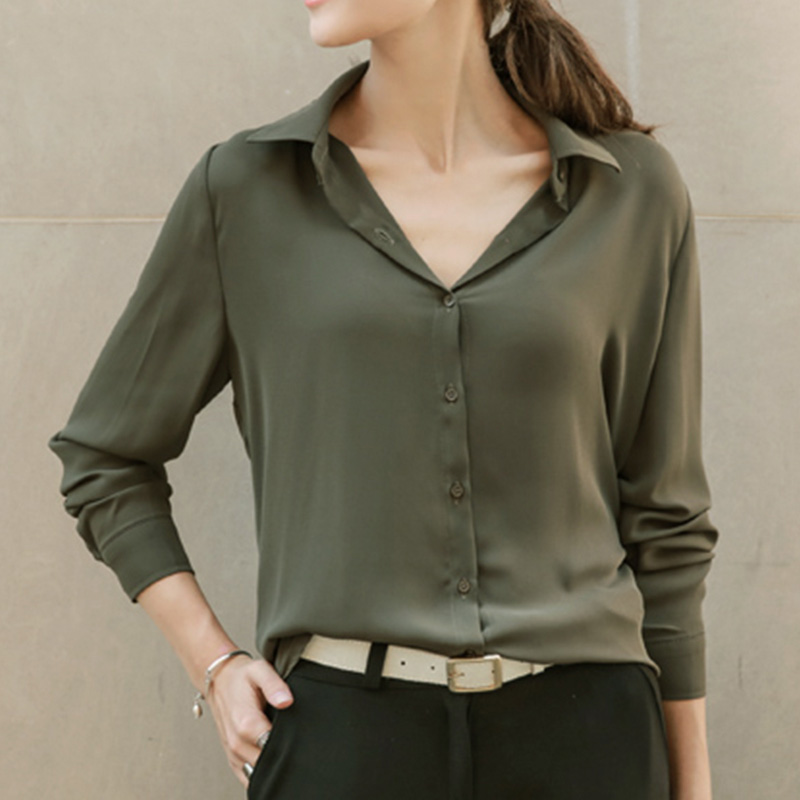 Camisas de gasa simples de colores sólidos para mujer, novedad de 2023, blusa informal de gasa de manga larga para mujer, Tops, camisa de para mujer, ropa