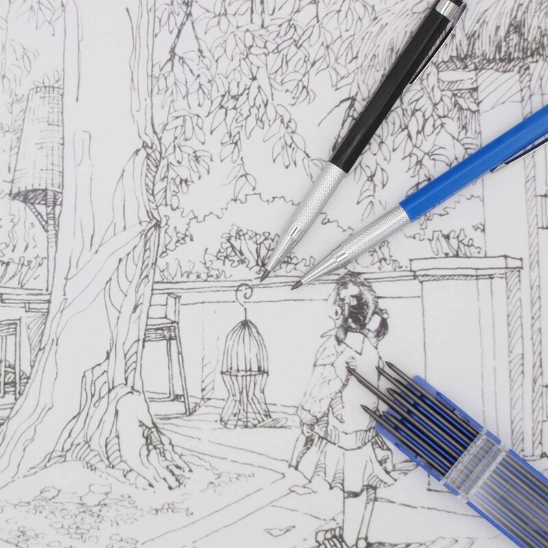 2.0mm Mechanical Pencil Lead Pencil for Draft Drawing Carpenter Crafting Art Sketching with 12 Pcs Refill