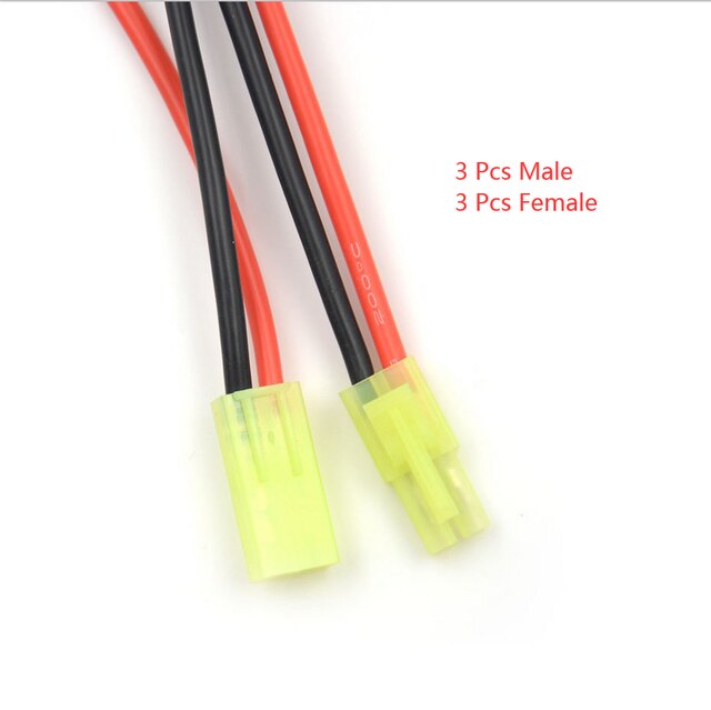 Tamiya-Mini-connecteur en queue de cochon mâle et femelle, adaptateur de prise, avec câble en Silicone étamé de 10cm, pour chargeur de batterie RC de voiture: 3 Male 3 Female