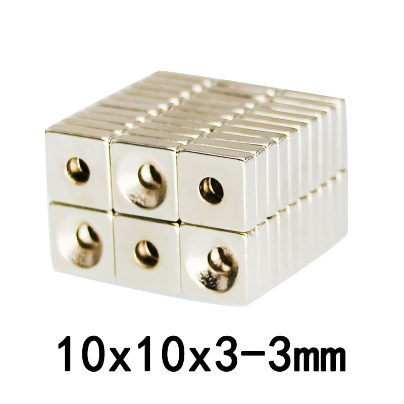 20/50/100 Pcs Permanente Quadrate Magneten Verzonken 10*10*3 Gat 3 Mm Neodymium Magneet 10x10x3mm-3mm Mini sterke Magnetische Magneten