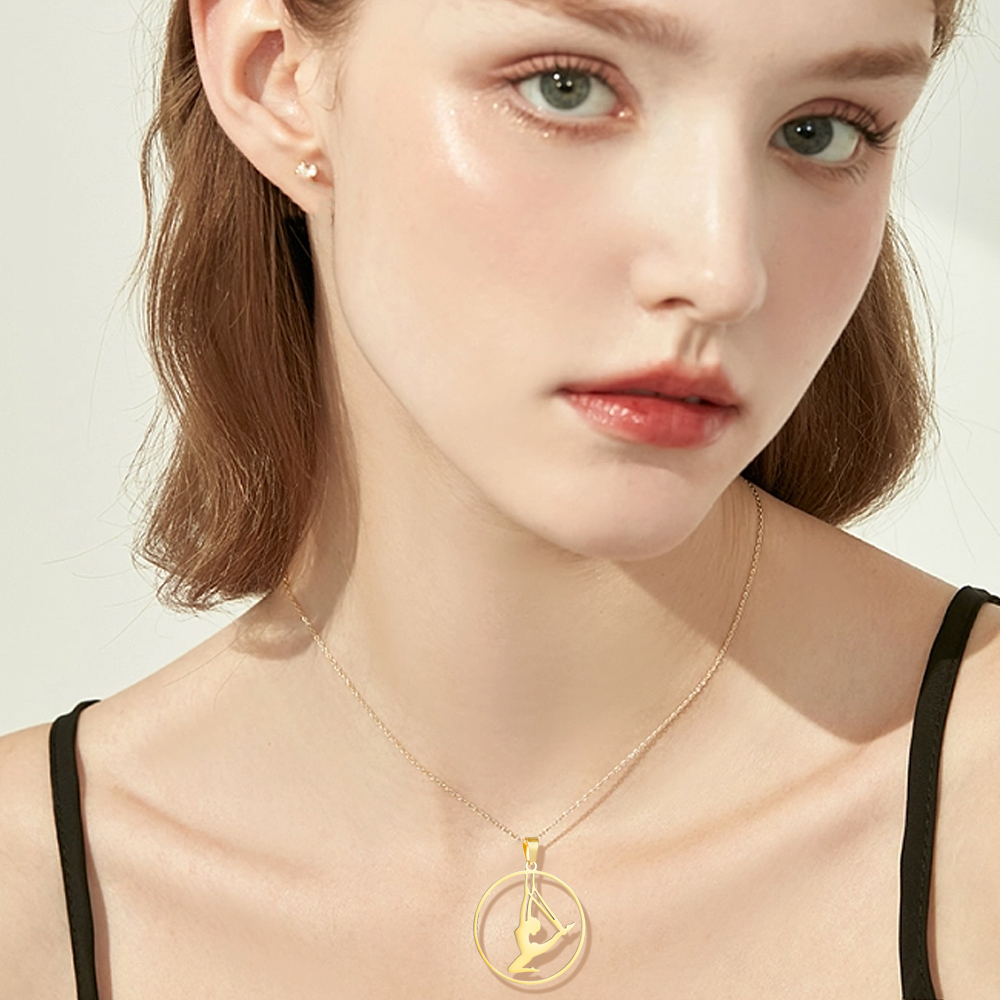 EUEAVAN-collares con colgante redondo para gimnasia rítmica, bailarina, para mujeres y niñas, collar de Yoga para gimnasta de acero inoxidable, joyería deportiva