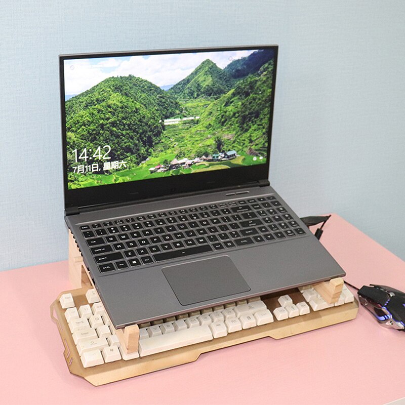 Bamboo laptop stand for macbook pro, notebook holder, wooden tablet stand, mount for r 12-17- inch notebooks