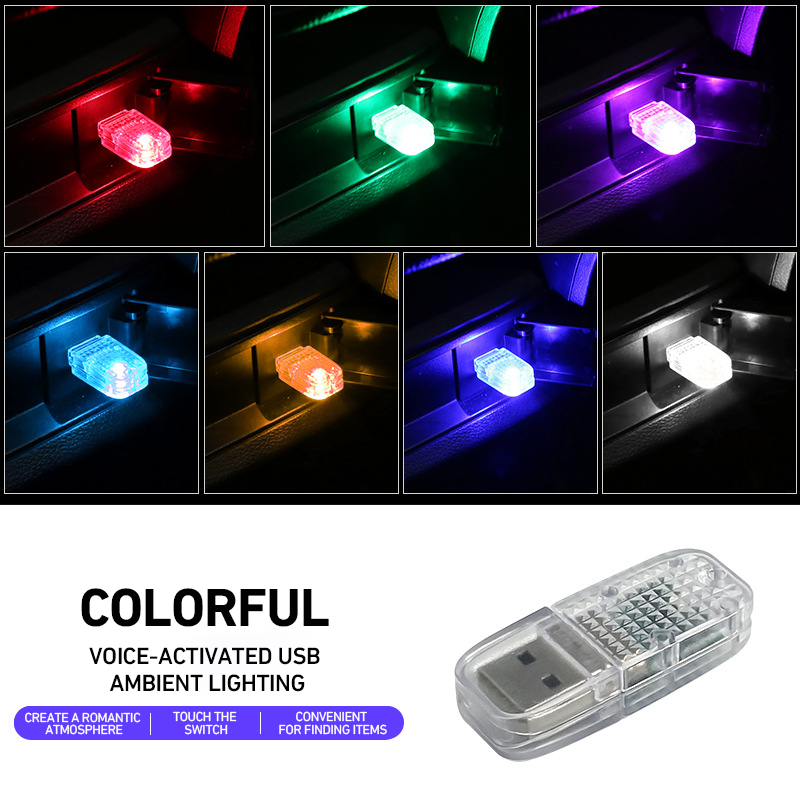 Multi-color RGB Car USB Ambient Lights LED Car Rhythm Lights Car USB Sound Control Ambient Lights: Crystal Blue
