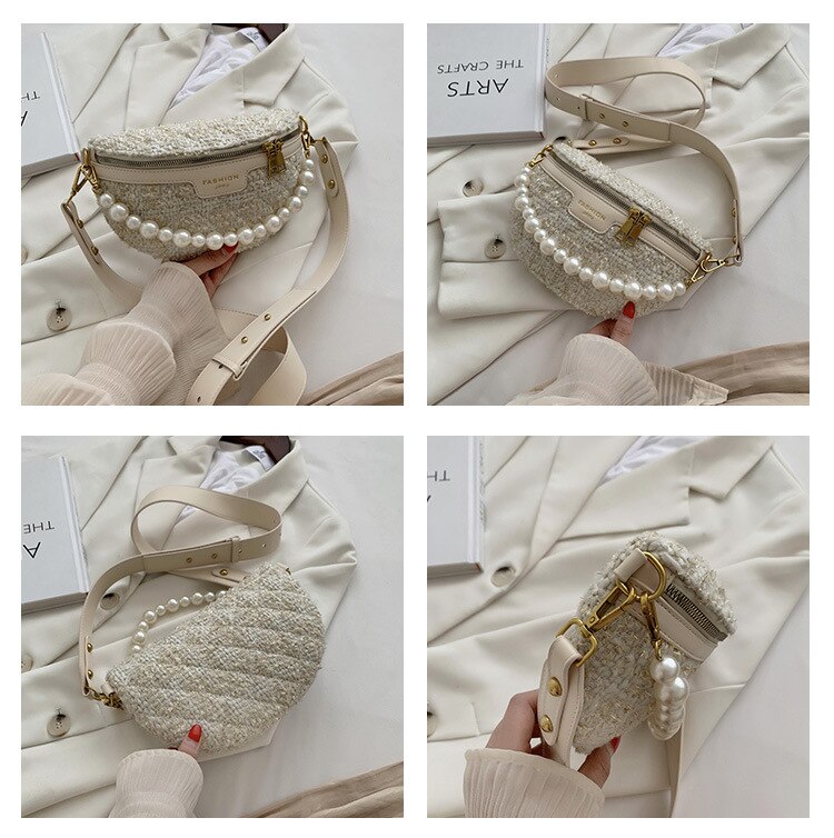 Przyczynowa perła przenośna saszetka na pasek sprawdź dużą pojemność pojedyncza torba na klatkę piersiowa sprawdź drukowanie łańcucha Woolens torba na ramię dla pani