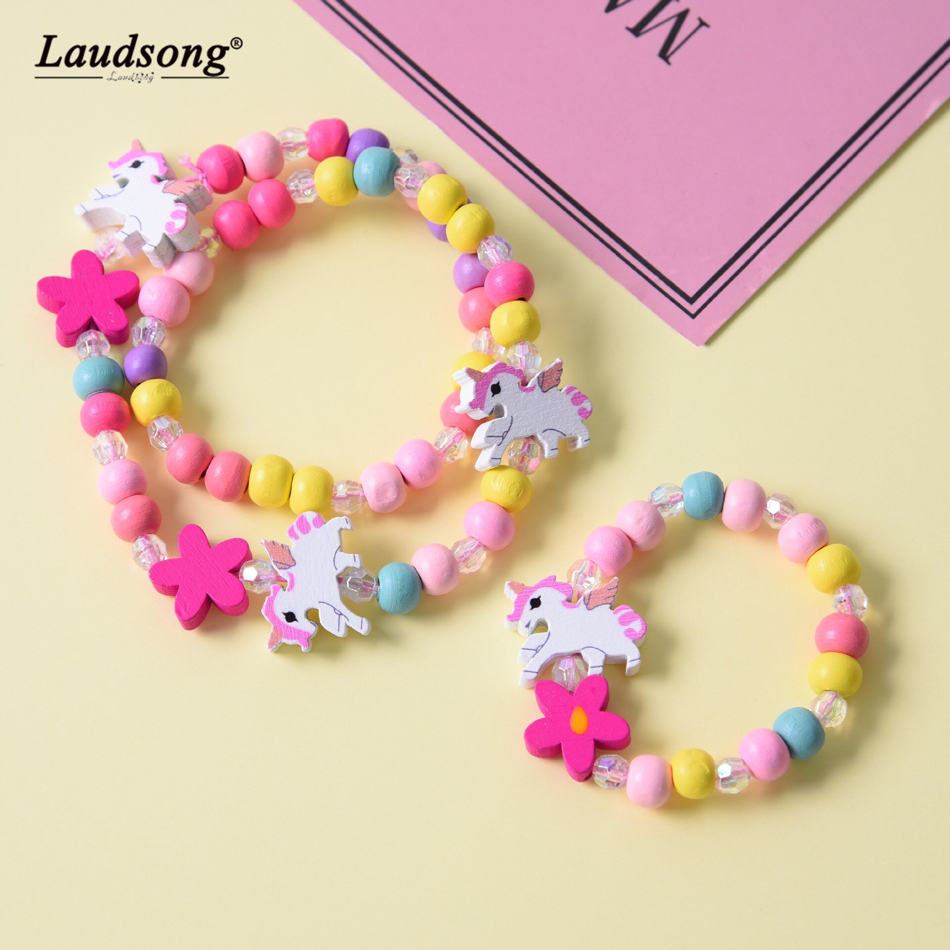 2 Stks/set Houten Multicolor Leuke Animal Bead Ketting Armband Voor Kinderen Party Sieraden