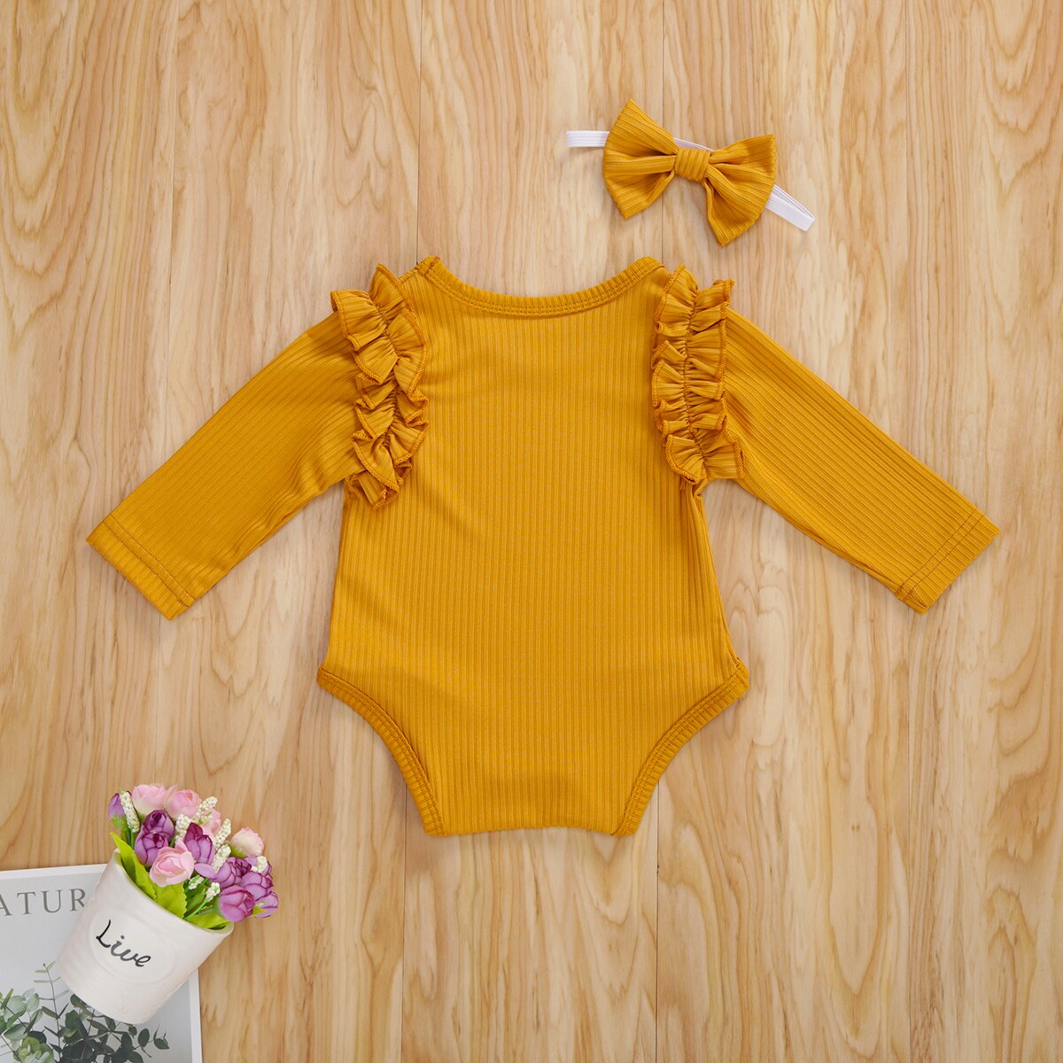 Imcute 5 couleurs automne bébé barboteuse avec bandeau couleur unie col rond à manches longues combinaison et chapeaux pour filles garçons