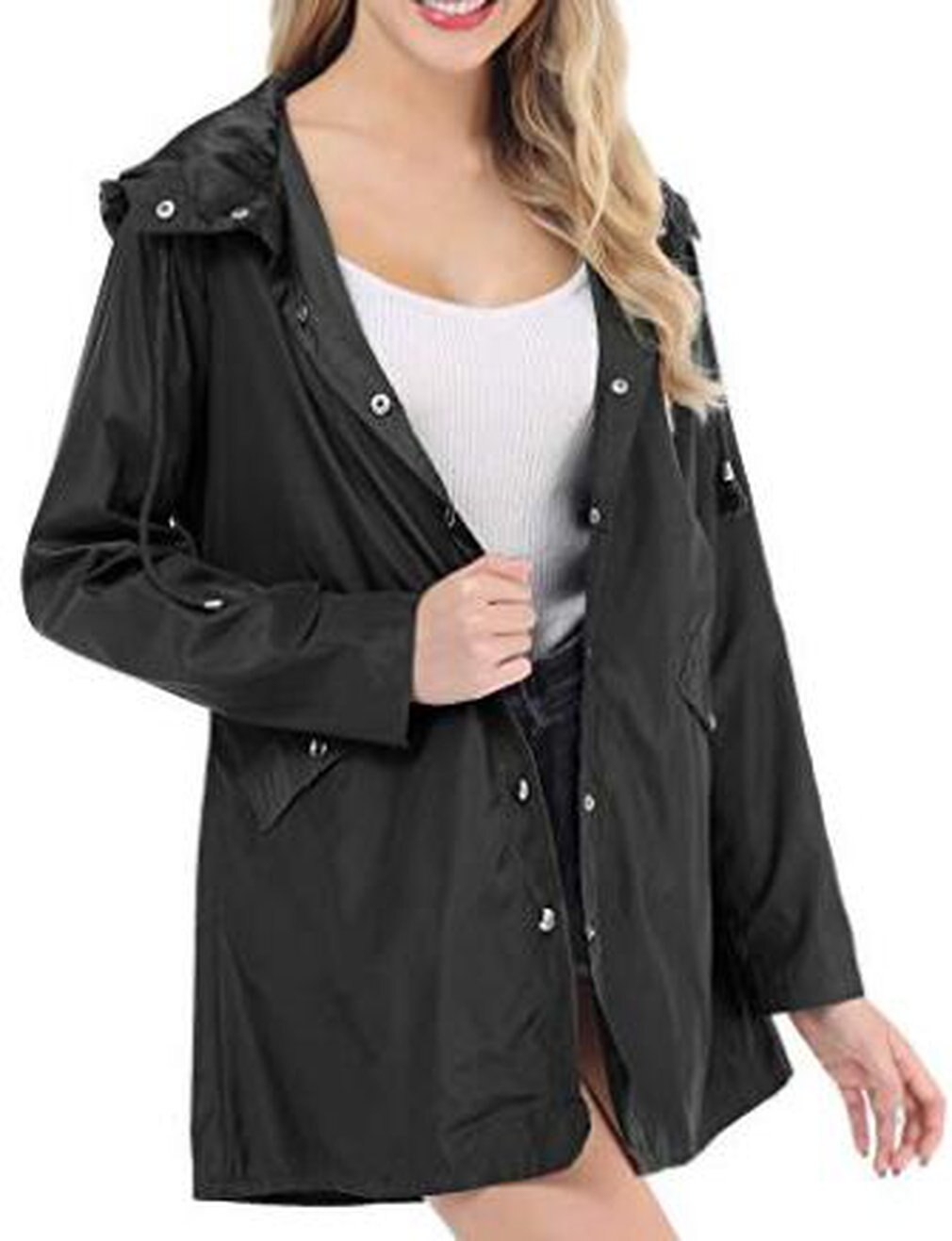 Chubasquero ligero con capucha impermeable activo exterior de larga distancia chaqueta de lluvia de poliéster para mujer