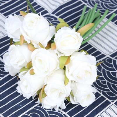 12 stk rose blomsterbuket kunstig silkeblomst hvid rose bryllupsbuket til dekoration til hjemmefest: 7