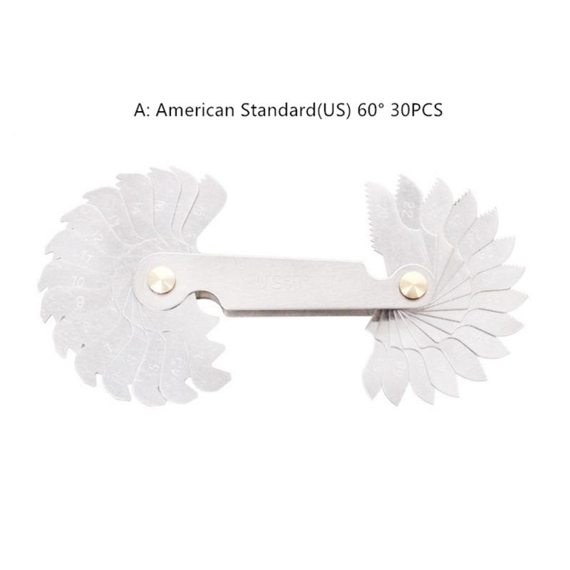 Thread Measuring Gage Gauge Stainless Steel Metric Imperial Screw Pitch Thread Plug Gage30/51/52/60/55°58PCS Metric US UK Pitch: 30pcs American
