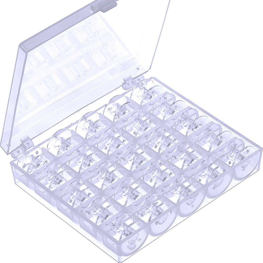 Lege Box Storage Case met 25 stuks Clear Plastic Spoelen Naaimachine Spoelen voor Thuis Handwerk Accessoires Naaien Gereedschap