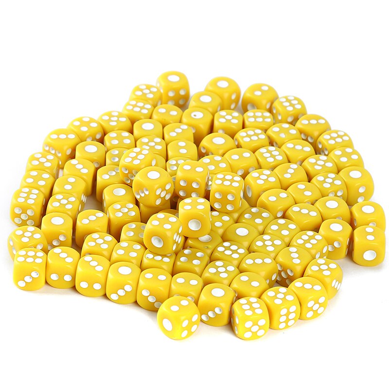 100 stuks acryl 13mm 5 kleuren ronde hoek dobbelstenen voor tafelspel bord kaartspel kinderspeelgoed schoolbenodigdheden: Geel