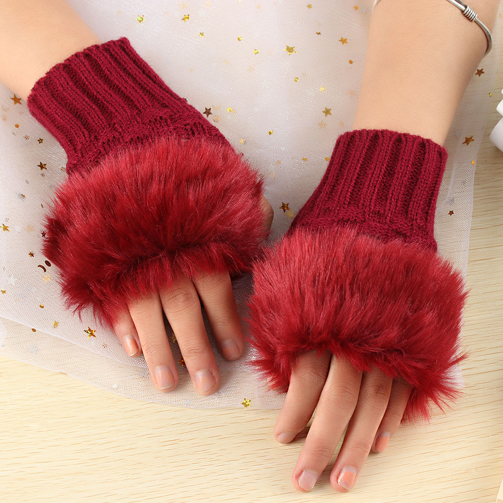 1 paar Wolle Mischung Faux Kaninchen Pelz Frauen Finger Handschuhe Gestrickte Häkeln Winter Dicke Handschuhe Warme Handschuhe Weibliche
