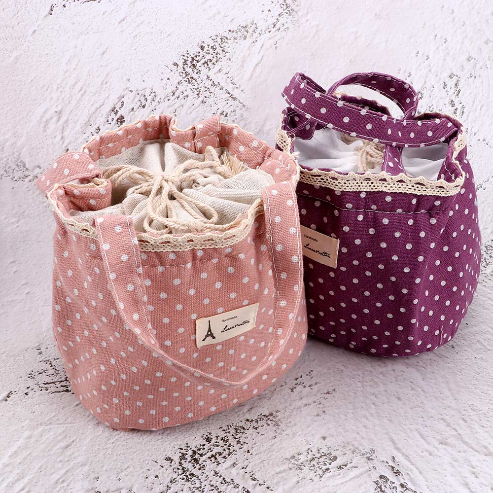 1PC Casual Tragbare Lunch Bag Dots Isolierte Leinwand Thermische Lebensmittel Picknick Mittagessen Taschen Für Frauen Kinder Kühler Mittagessen Box tasche Tote