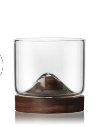 High end 7oz whiskyglas med træbase i japansk stil bjergtræbunds vinglas whisky tommelfinger med træbase: Valnød