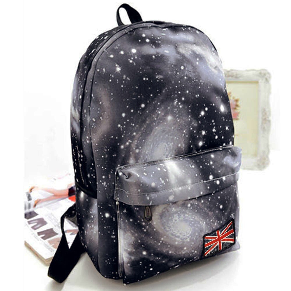 Multicolor Women Canvas Backpack Stylish Galaxy Star Universe Space Backpack School Backbag Mochila Feminina #YJ: Black 